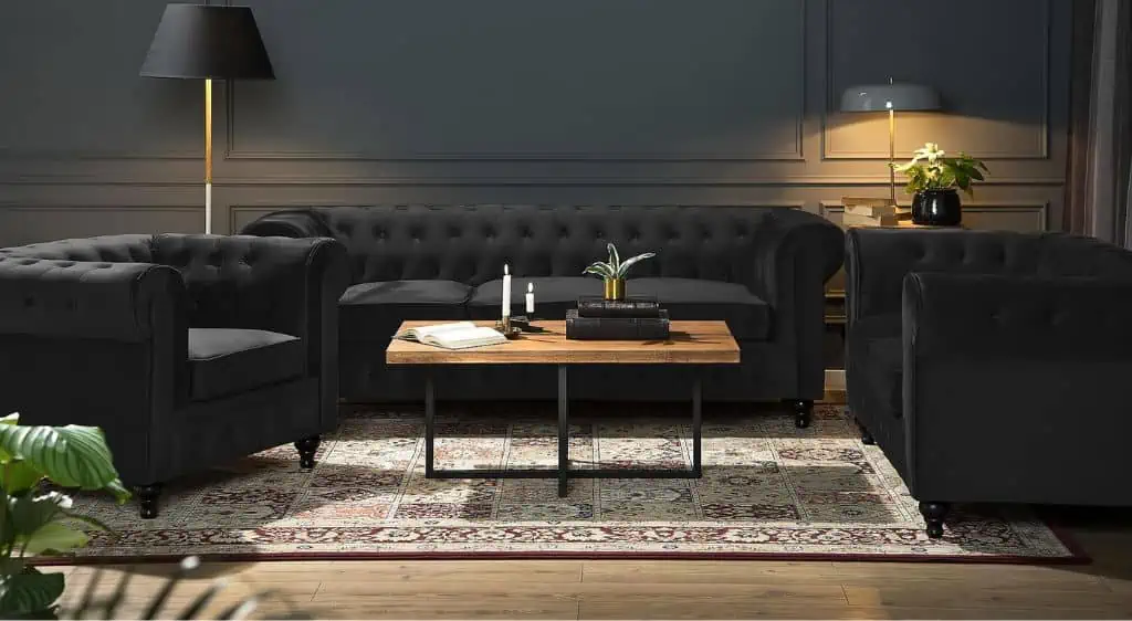 Lyx - Klassisk chesterfield-sofa i sort velour