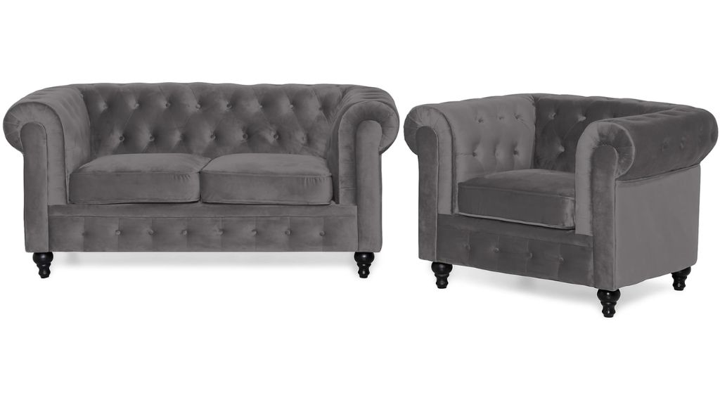 Chesterfield velour-sofa og lænestol - Lyx